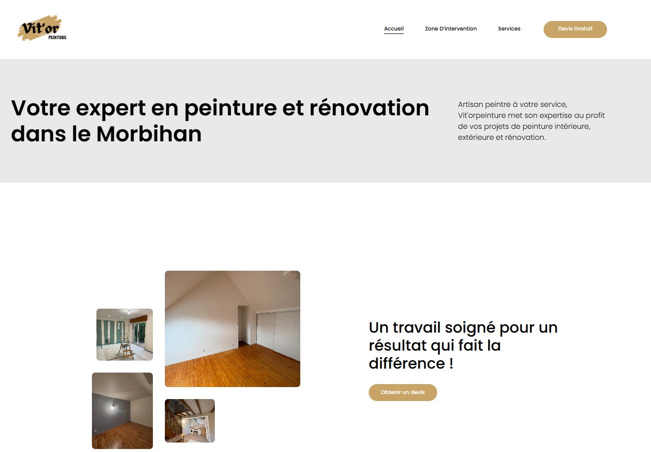 Page d’accueil du site Vit’or Peinture